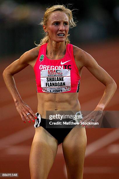 Shalane Flanagan cools down after finishing the 10,000 meter final during the USA Outdoor Track & Field Championships at Hayward Field on June 25,...