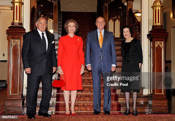King Juan Carlos I of Spain and Queen Sofia are greeted by the NSW Governor Professor Marie Bashir and her husband Sir Nicholas Shehadie at...