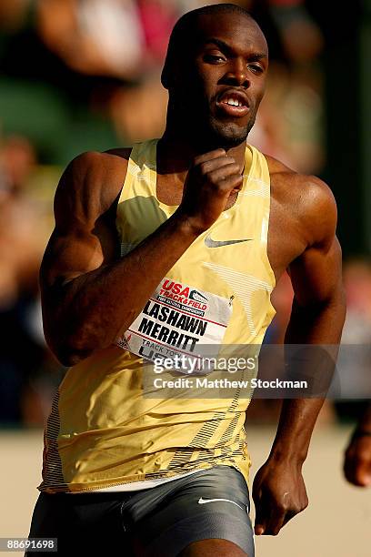 Lashawn Merritt competes in the first round of the 400 meter event during the USA Outdoor Track & Field Championships at Hayward Field on June 25,...