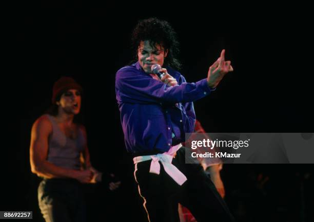 Michael Jackson performs during his "BAD" world tour at Madison Square Garden on March 3, 1988 in New York City.