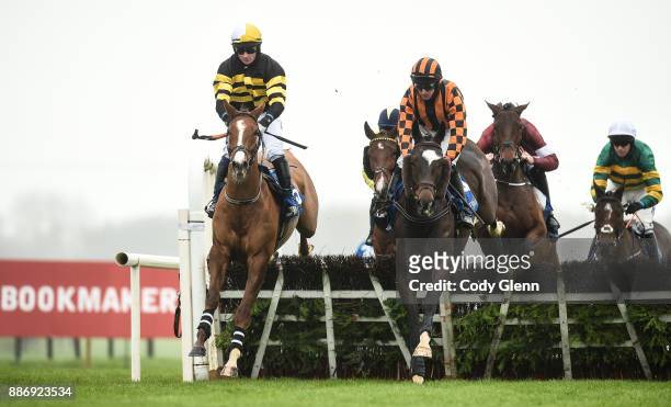 Fairyhouse , Ireland - 3 December 2017; Vanderbilt, with Denis Hogan up, left, and Randalls Ur Poet, with Mark Bolger up, on the first time round in...