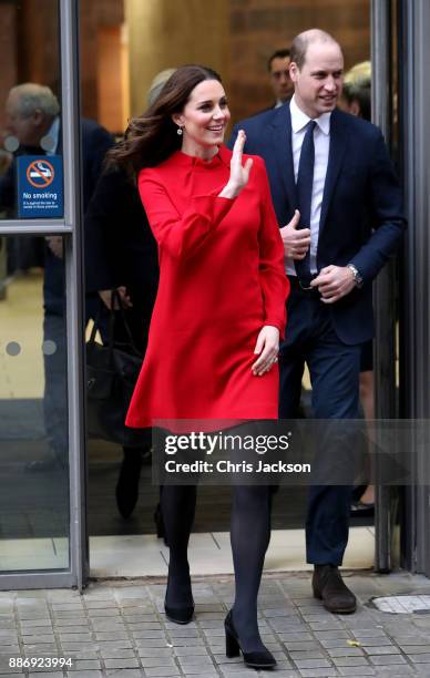 Prince William, Duke of Cambridge and Catherine, Duchess of Cambridge depart a 'Stepping Out' session at Media City on December 6, 2017 in...