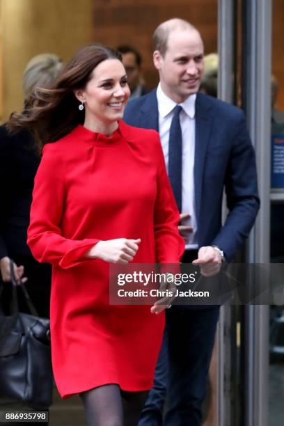 Prince William, Duke of Cambridge and Catherine, Duchess of Cambridge depart a 'Stepping Out' session at Media City on December 6, 2017 in...