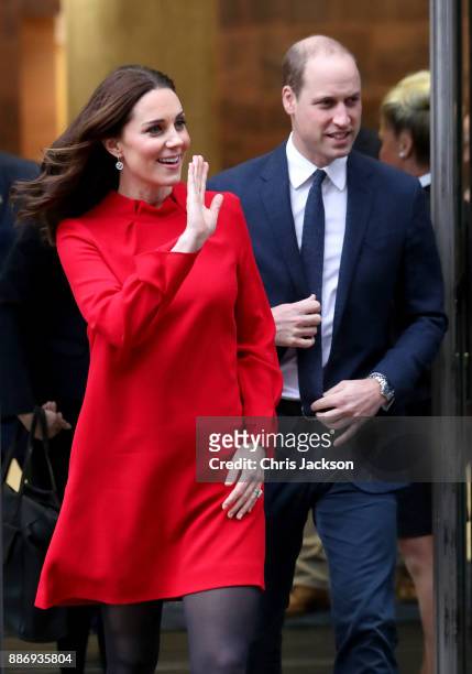 Prince William, Duke of Cambridge and Catherine, Duchess of Cambridge depart a 'Stepping Out' session at Media City on December 6, 2017 in...