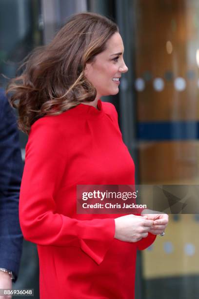 Catherine, Duchess of Cambridge departs a 'Stepping Out' session at Media City on December 6, 2017 in Manchester, England. The session is a focus...