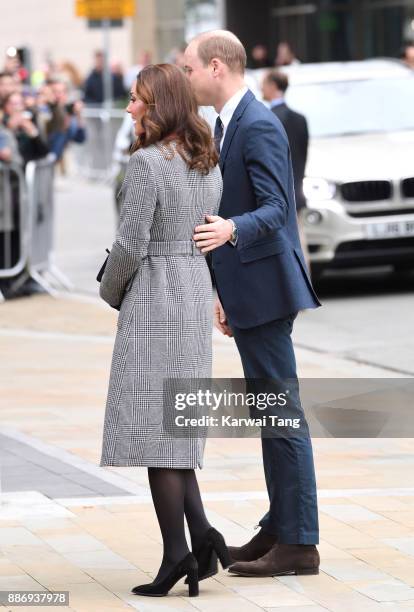 Catherine, Duchess Of Cambridge and Prince William, Duke of Cambridge attend a 'Stepping Out' session at Media City on December 6, 2017 in...