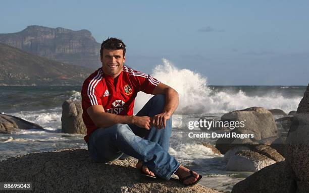 Jamie Roberts, the British and Irish Lions centre poses on Clifton Beach on June 25, 2009 in Cape Town, South Africa.