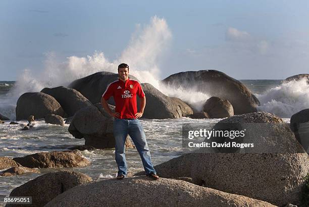 Jamie Roberts, the British and Irish Lions centre poses on Clifton Beach on June 25, 2009 in Cape Town, South Africa.