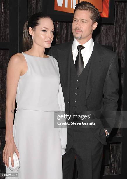 Angelina Jolie and Brad Pitt arrives at the 14th Annual Critics' Choice Awards at the Santa Monica Civic Center on January 8, 2009 in Santa Monica,...