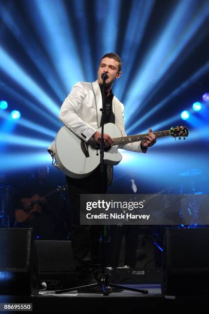 Justin Timberlake performs at The 11th Annual White Tie and Tiara Ball to Benefit the Elton John Aids Foundation in association with Chopard held at...