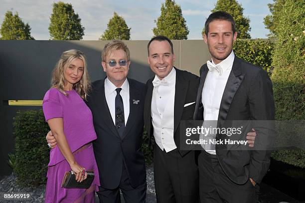 Louise Redknapp, Jamie Redknap Elton John and David Furnish wearing Chopard jewllery attend The 11th Annual White Tie and Tiara Ball to Benefit the...