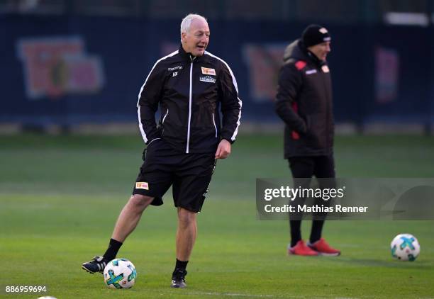Coach Andre Hofschneider of Union Berlin during the training session on December 6, 2017 in Berlin, Germany.