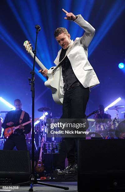 Justin Timberlake performs at The 11th Annual White Tie and Tiara Ball to Benefit the Elton John Aids Foundation in association with Chopard held at...