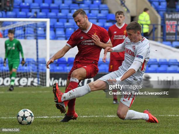 Herbie Kane of Liverpool and Danila Proshliakov of Spartak Moscow in action during the UEFA Youth League group E match between Liverpool FC and...