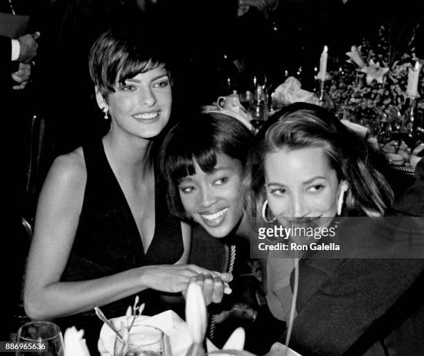 Linda Evangalista, Naomi Campbell and Christy Turlington attend Sixth Annual Fashion Group Night of Stars Gala on October 29, 1989 at the Plaza Hotel...