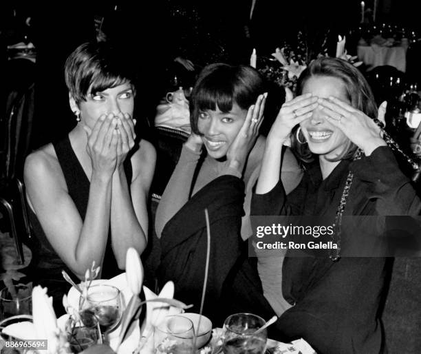 Linda Evangalista, Naomi Campbell and Christy Turlington attend Sixth Annual Fashion Group Night of Stars Gala on October 29, 1989 at the Plaza Hotel...