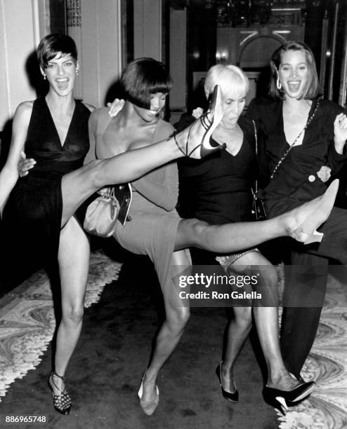 Linda Evangalista, Naomi Campbell, Polly Mellen and Christy Turlington attend Sixth Annual Fashion Group Night of Stars Gala on October 29, 1989 at...