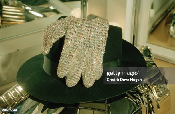 American singer Michael Jackson's fedora hat and gloves backstage in Bremen during the HIStory World Tour, 1997.