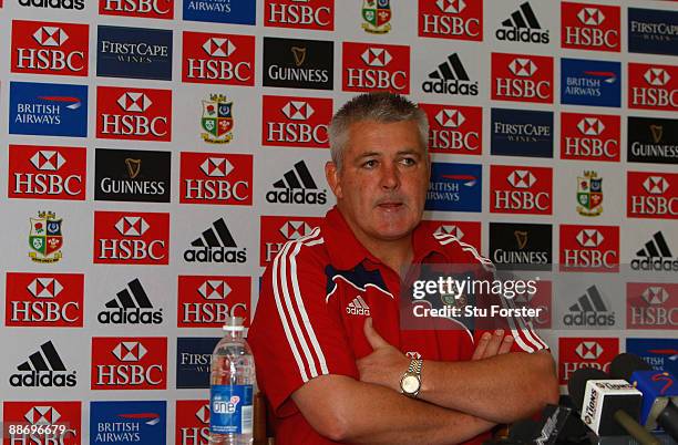 British and Irish Lions coach Warren Gatland faces the media at the Cullinan hotel on June 26, 2009 in Cape Town, South Africa.