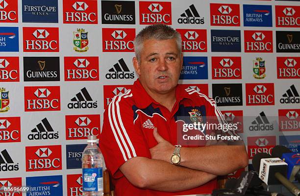 British and Irish Lions coach Warren Gatland faces the media at the Cullinan hotel on June 26, 2009 in Cape Town, South Africa.