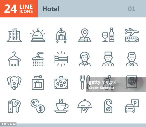 illustrazioni stock, clip art, cartoni animati e icone di tendenza di hotel - icone vettoriali di linea - concierge