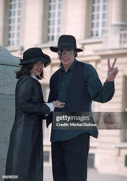 Michael Jackson and wife Lisa Marie Presley in 1995 at Versailles, France.