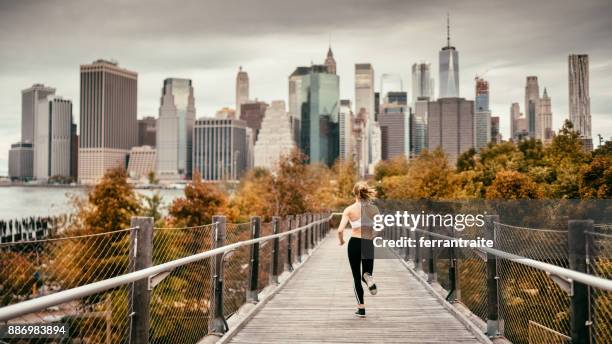 morning run a new york - autumn in new york foto e immagini stock