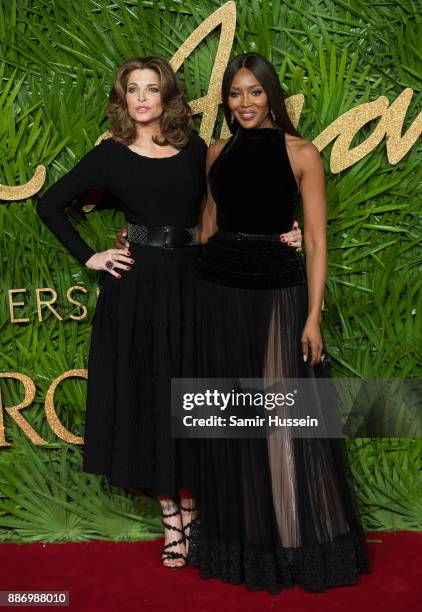 Stephanie Seymour and Naomi Campbell attend The Fashion Awards 2017 in partnership with Swarovski at Royal Albert Hall on December 4, 2017 in London,...