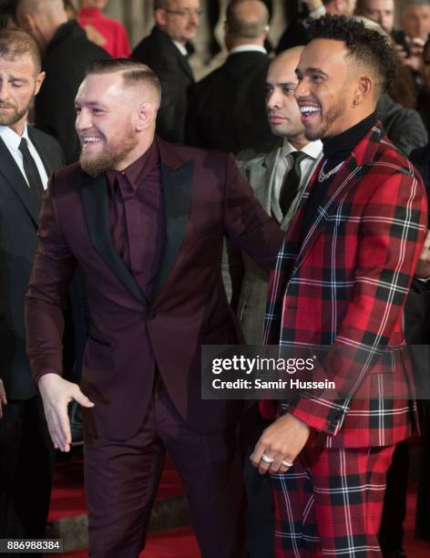 Conor McGregor and Lewis Hamilton attend The Fashion Awards 2017 in partnership with Swarovski at Royal Albert Hall on December 4, 2017 in London,...