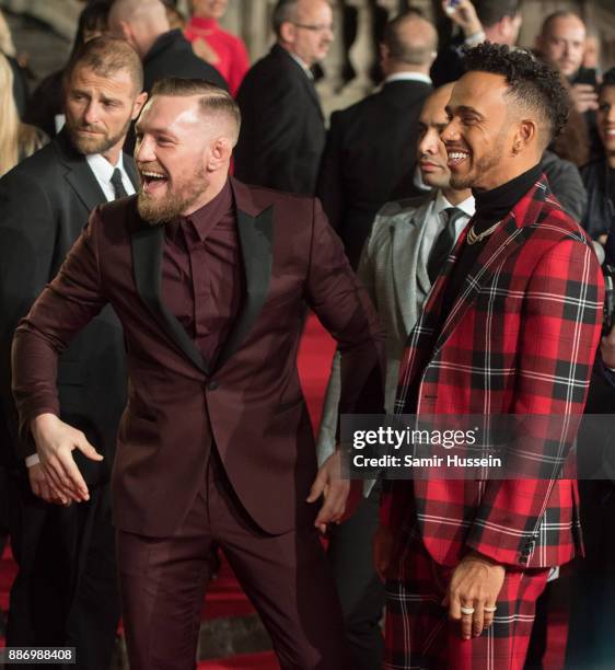 Conor McGregor and Lewis Hamilton attend The Fashion Awards 2017 in partnership with Swarovski at Royal Albert Hall on December 4, 2017 in London,...