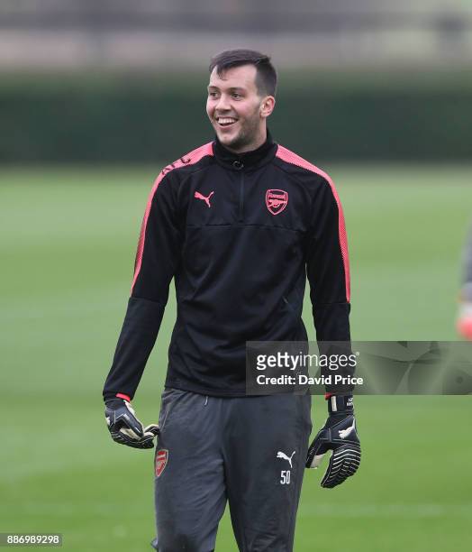 Dejan Iliev of Arsenal during the Arsenal training session, on the eve of the UEFA Europa League group H match against BATE Borisov, at London Colney...