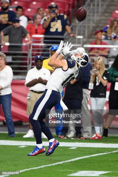 Cooper Kupp of the Los Angeles Rams catches a pass during warm ups against the Arizona Cardinals at University of Phoenix Stadium on December 3, 2017...