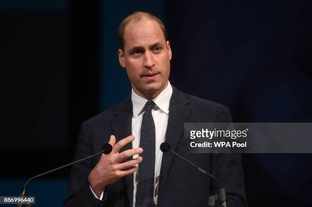 Prince William, Duke of Cambridge gives a keynote speech at the Children's Global Media Summit at the Manchester Central Convention on December 6,...