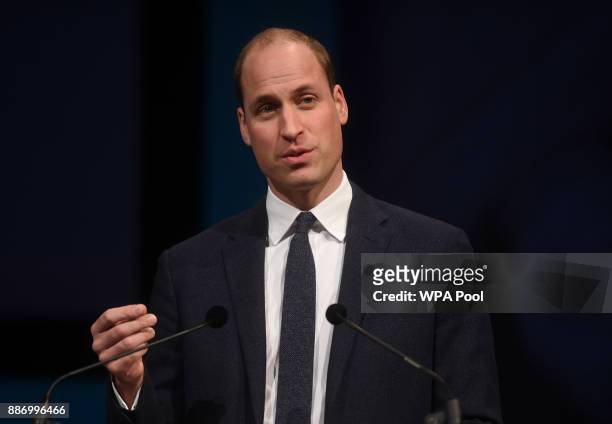Prince William, Duke of Cambridge gives a keynote speech at the Children's Global Media Summit at the Manchester Central Convention on December 6,...