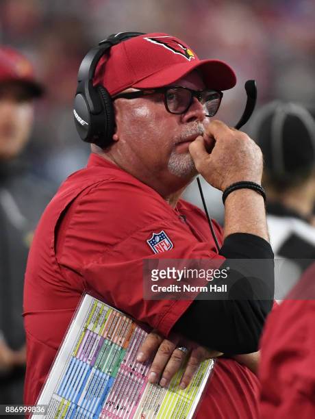 Head coach Bruce Arians of the Arizona Cardinals looks on from the sidelines against the Los Angeles Rams at University of Phoenix Stadium on...