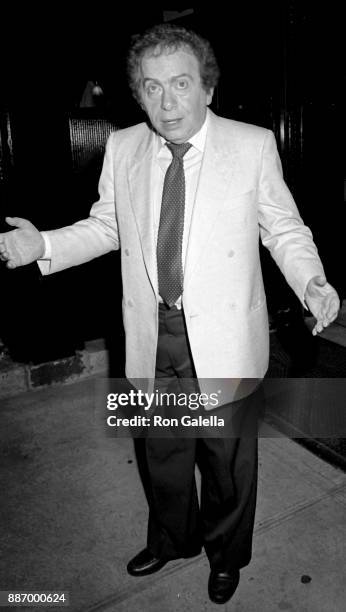 Jackie Mason sighted on September 30, 1987 at Elaine's Restaurant in New York City.