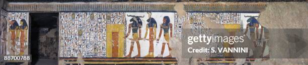 Egypt, Thebes - Luxor - Valley of the Queens. Tomb of Nefertari. Burial chamber. Western wall. Wall paintings. Illustrated Book of the Dead. Chapter...