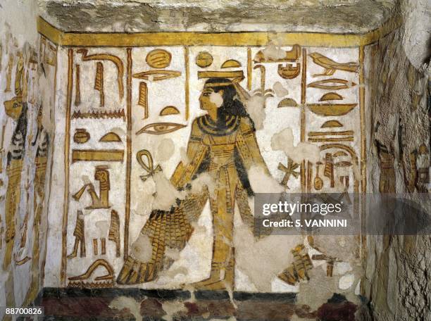 Egypt, Thebes - Luxor - Valley of the Queens. Tomb of Nefertari. Burial chamber. Niche. Mural paintings. Goddess Ma'at