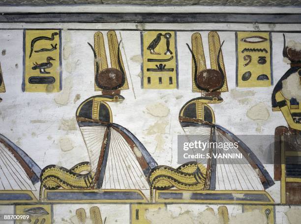 Egypt, Thebes - Luxor - Valley of the Kings. Tomb of Ramses III. Annexes to corridor. Mural paintings. Serpent kings