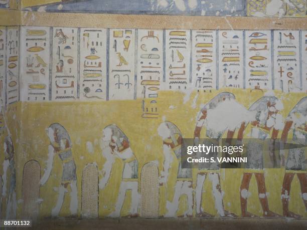 Egypt, Thebes - Luxor - Valley of the Kings - Tomb of Ramses IV - Funerary room, detail of the frescoed walls - -