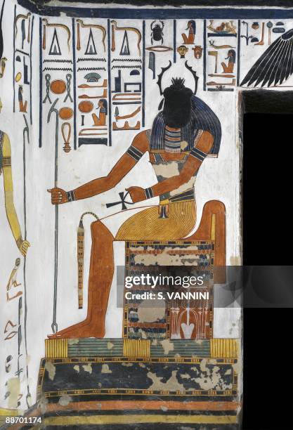 Egypt, Thebes - Luxor - Valley of the Queens. Tomb of Nefertari. Vestibule. Mural paintings. Scarab-head sun-god Khepri