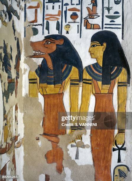 Egypt, Thebes - Luxor - Valley of the Queens. Tomb of Nefertari. Burial chamber. Mural paintings