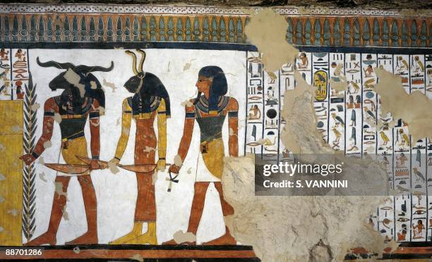 Egypt, Thebes - Luxor - Valley of the Queens. Tomb of Nefertari. Burial chamber. Mural paintings. Illustrated Book of the Dead. Chapter 144 Digital...