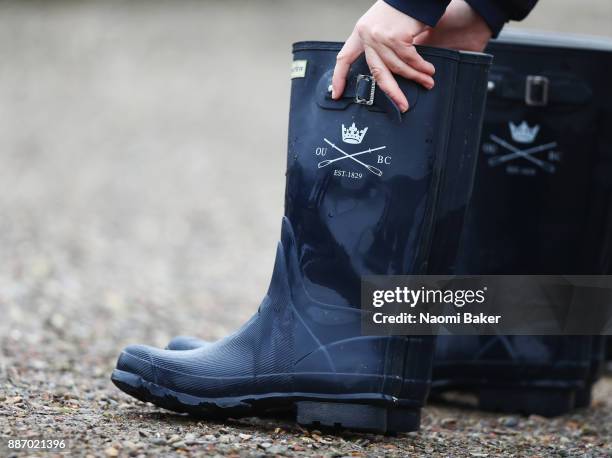 Hunter Boots are placed down prior to The Cancer Research UK Boat Race Trial 8s on December 6, 2017 in London, England.