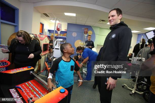 Bojan Bogdanovic of the Indiana Pacers visit Peyton Manning Childrens Hospital at St. Vincent as part of Pacers Cares and the NBA Cares Season of...