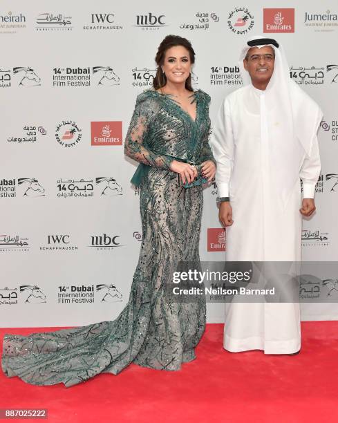 Hend Sabry and DIFF Chairman Abdulhamid Juma attend the Opening Night Gala of the 14th annual Dubai International Film Festival held at the Madinat...