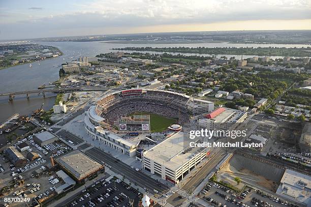 Aerial view during the baseball game between the Boston Red Sox and the Washington Nationals on June 23, 2009 at Nationals Park in Washington D.C.
