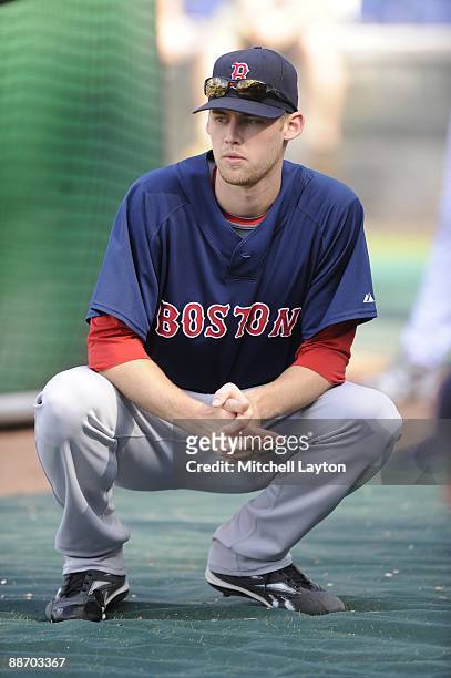 Daniel Bard of the Boston Red Sox looks on before a baseball game against the Washington Nationals on June 23, 2009 at Nationals Park in Washington...