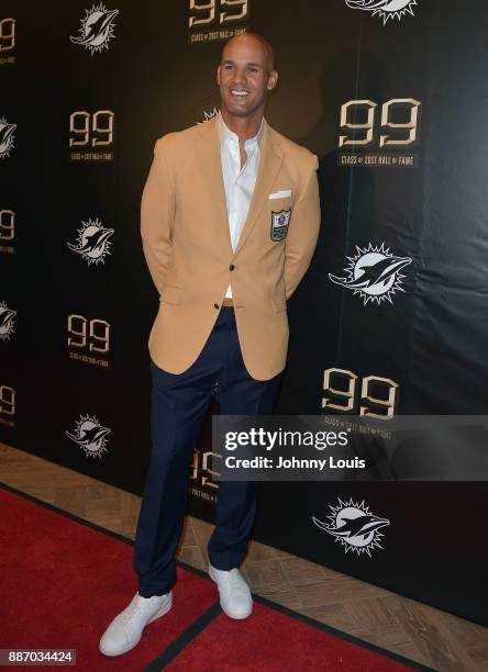 Jason Taylor attends The Miami Dolphins 'Hall of Fame Celebration' hosting Jason Taylor at Hard Rock Stadium on December 02, 2017 in Miami Gardens,...