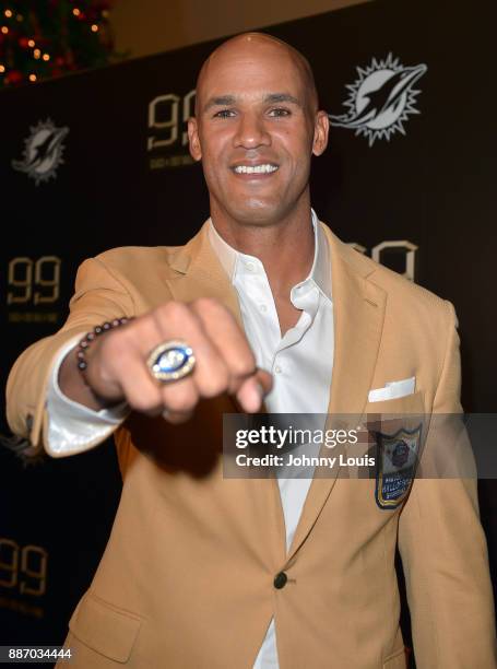 Jason Taylor attends The Miami Dolphins 'Hall of Fame Celebration' hosting Jason Taylor at Hard Rock Stadium on December 02, 2017 in Miami Gardens,...